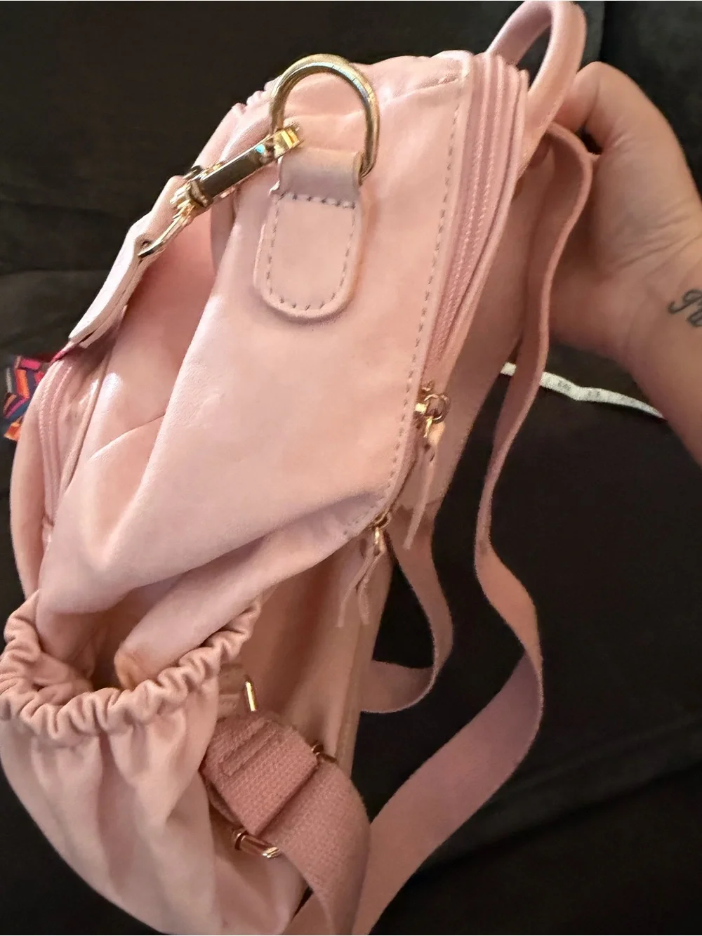 Women’s Pink Satchel Bag with Colorful Adjustable Strap